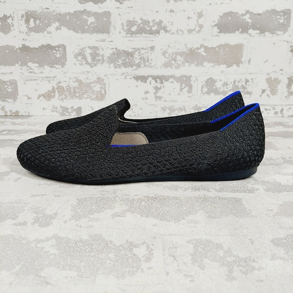 New Rothy's The Flat Black Crochet Knit Round Toe Slip On Loafers X183